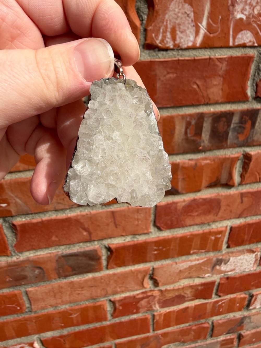 Crystal Druzy Pendant Necklace - White Quartz Amethyst Pendant #3